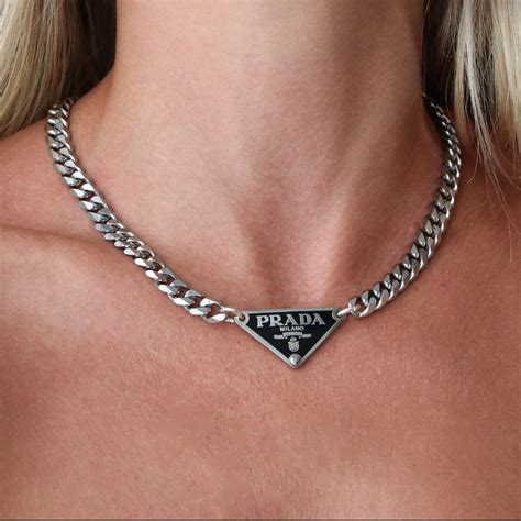 prada necklace silver|prada silver tag necklace.